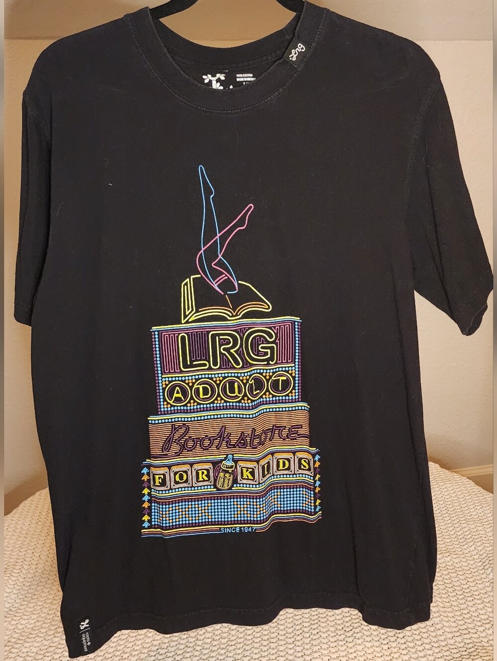 LRG Black Graphic T-Shirt with Neon Bookstore Print